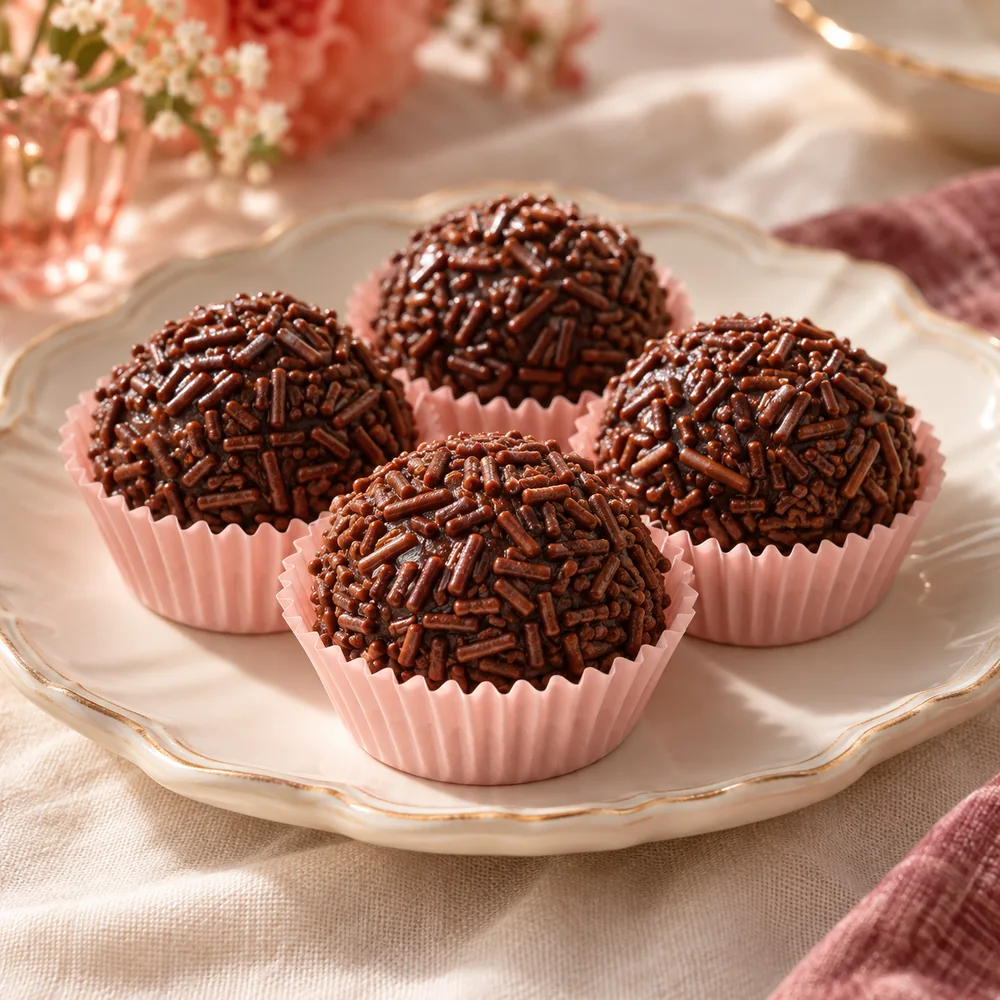Brigadeiros artesanais em forminhas rosadas